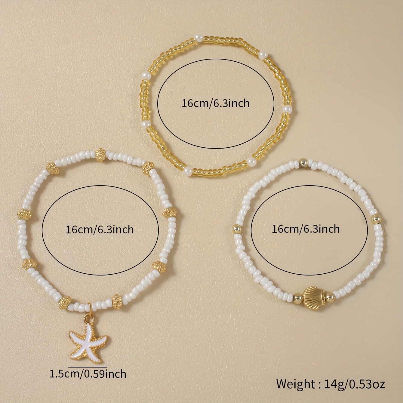 3pcs Ocean Elements Bracelet Set with Starfish and Shell Pendants